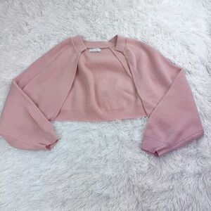 House of Hallow 1960 Pink Cropped ribbed Knit Sweater open cardigan